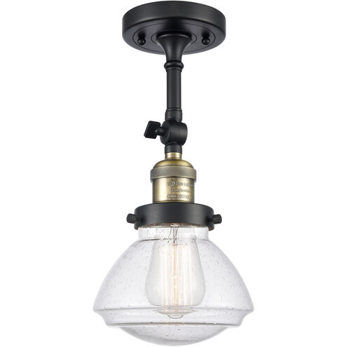 Franklin Restoration Olean 1 Light 7 inch Black Antique Brass Semi-Flush Mount Ceiling Light in Seedy Glass, Franklin Restoration