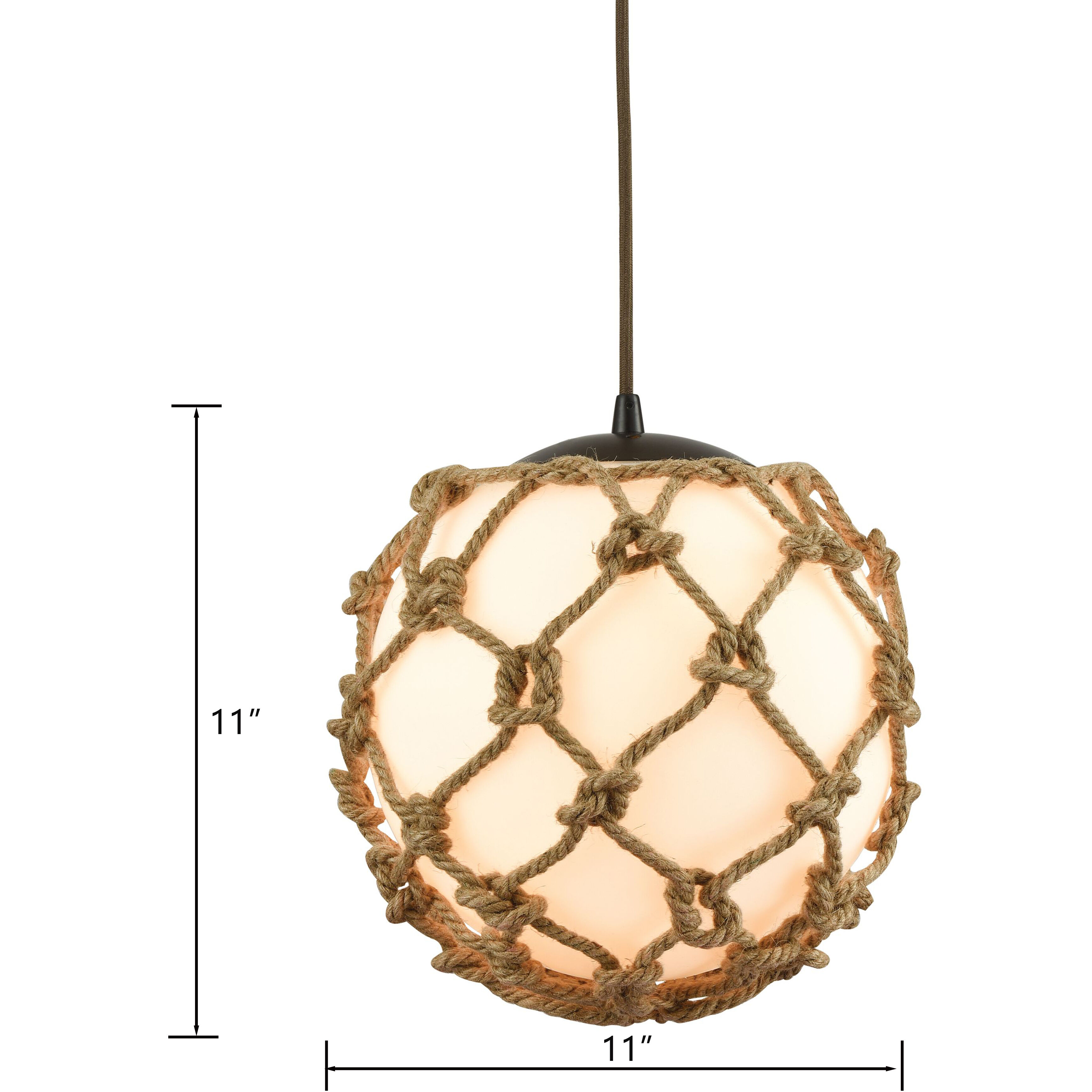 Coastal Inlet 1 Light 11 inch Oil Rubbed Bronze Mini Pendant Ceiling Light in Opal White Glass with Natural Rope