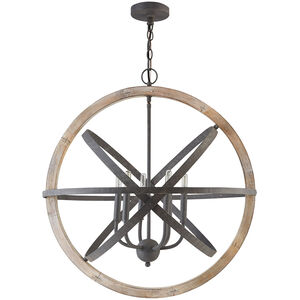 Bluffton 6 Light 28.5 inch Iron and Wood Pendant Ceiling Light