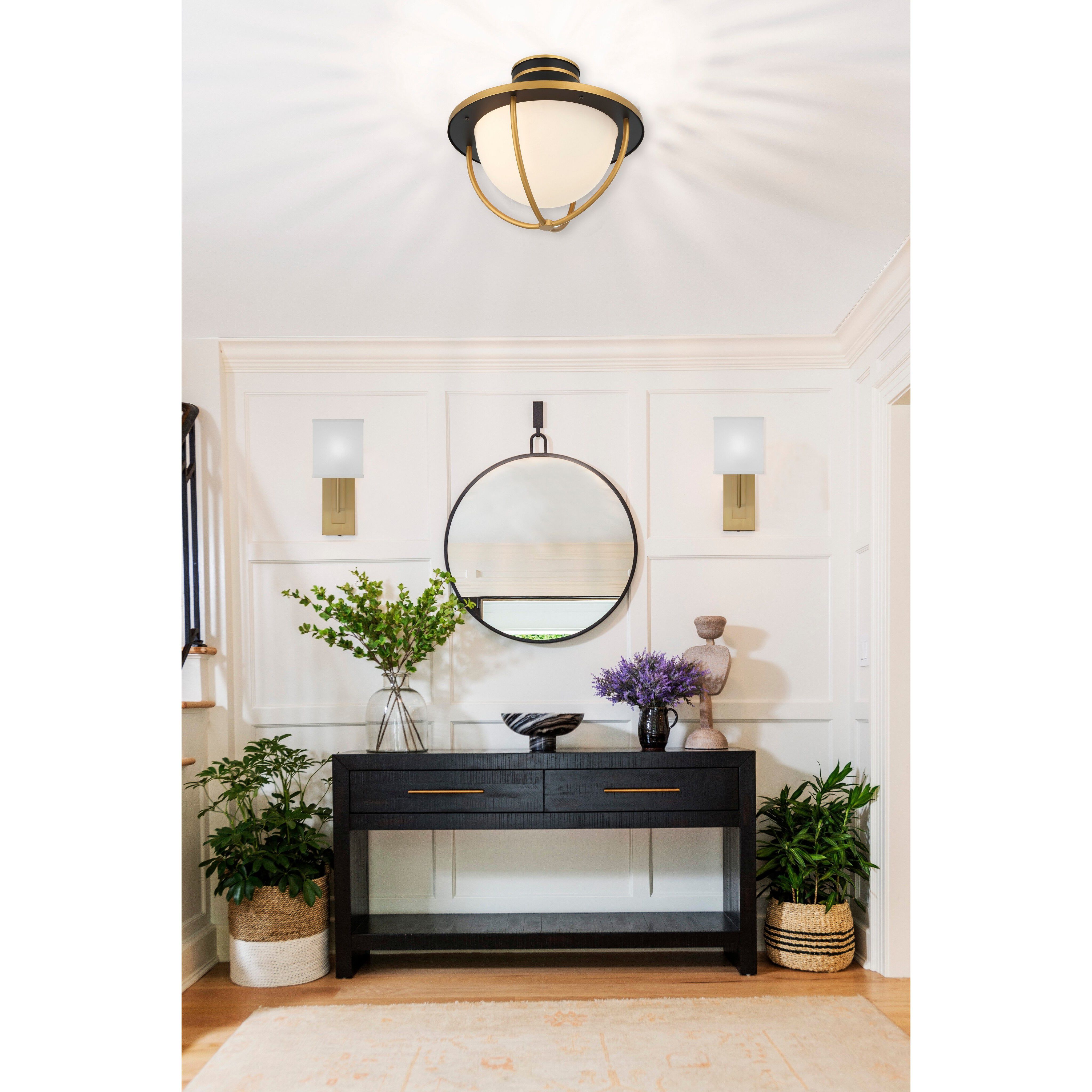 Atlas 2 Light 13.5 inch Matte Black and Textured Gold Outdoor Semi Flush