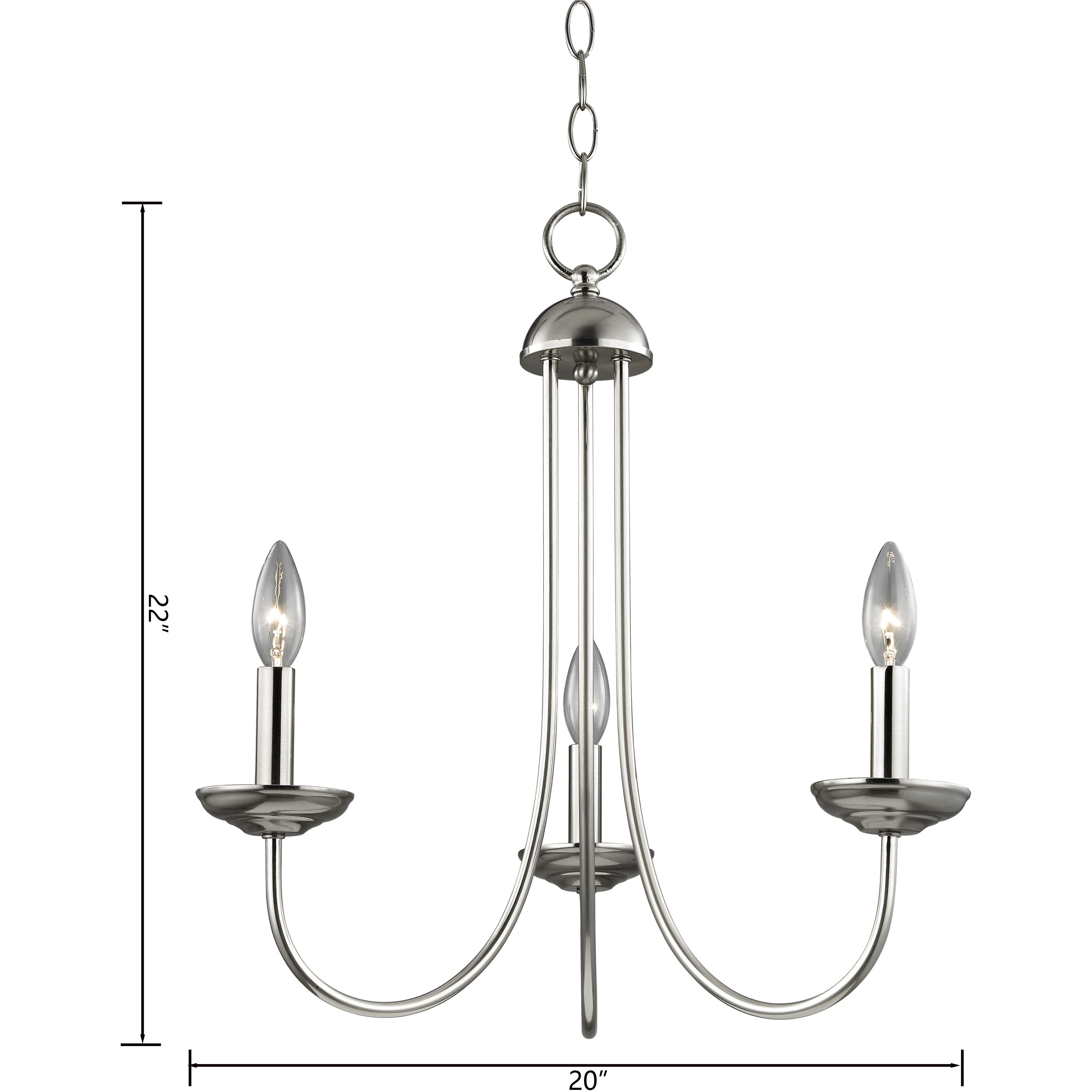 Montgomery 3 Light 20 inch Brushed Nickel Chandelier Ceiling Light