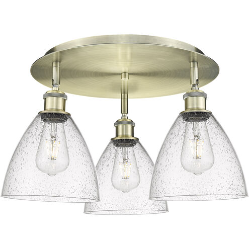 Bristol Glass 3 Light 19.25 inch Antique Brass Flush Mount Ceiling Light in Seedy