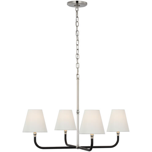 Chapman & Myers Basden LED 32 inch Polished Nickel and Black Rattan Single Tier Chandelier Ceiling Light, Medium
