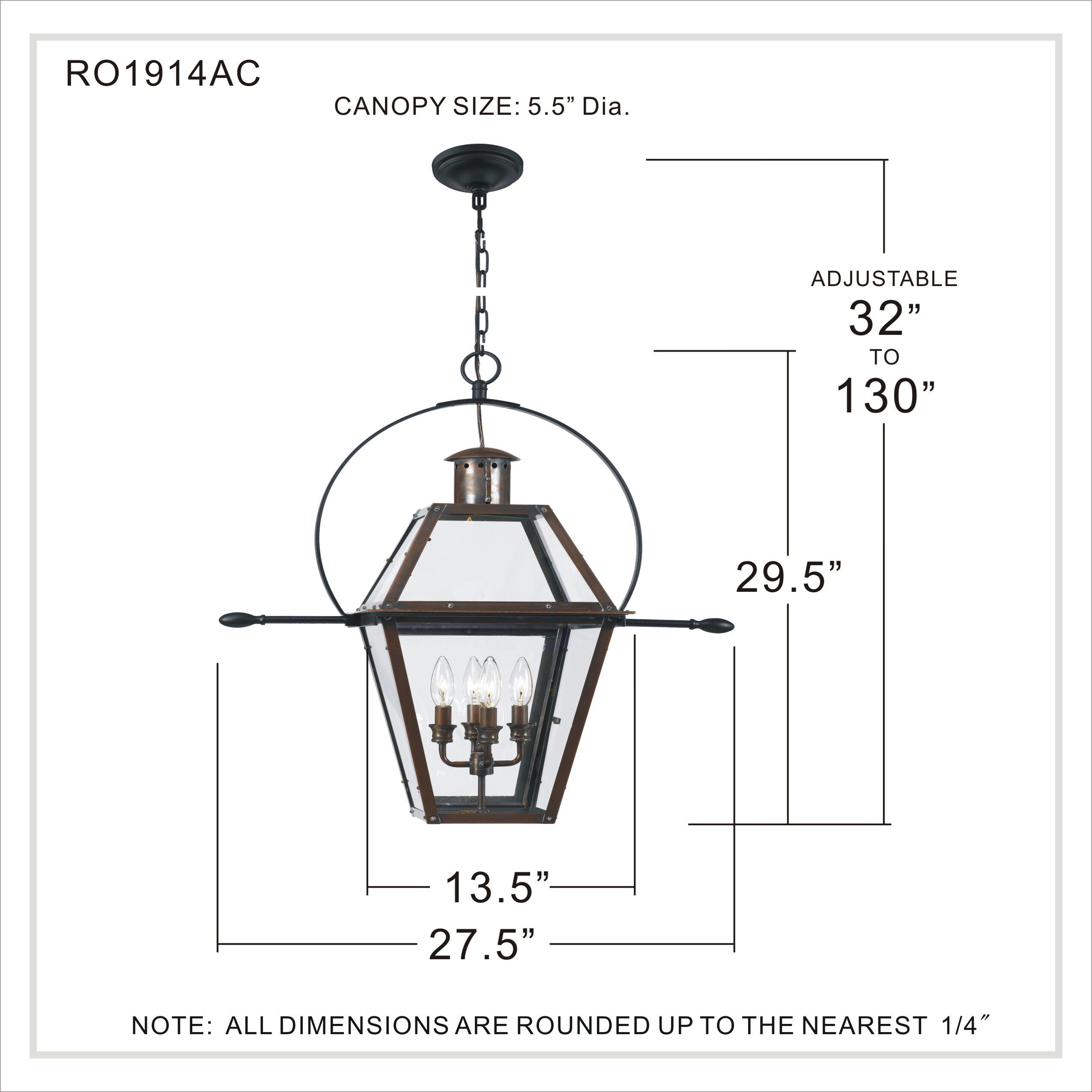 Rue De Royal 4 Light 28 inch Aged Copper Outdoor Hanging Lantern