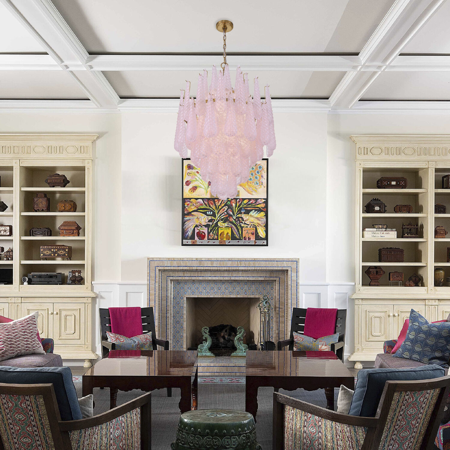 Ollie 16 Light 26.25 inch Aged Brass Chandelier Ceiling Light in Sand Glass Blush