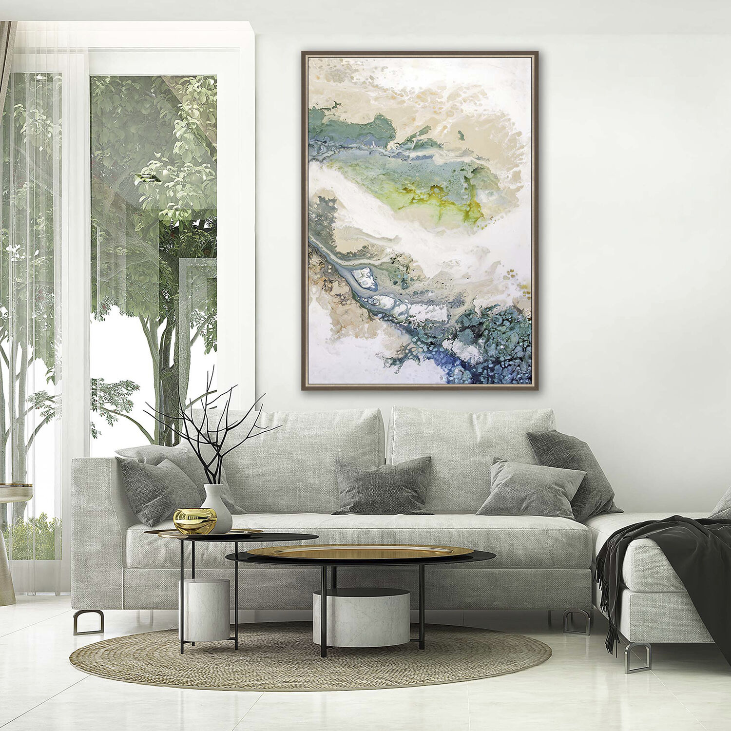 Minutiae Turquoise and Green and Beige and White Canvas