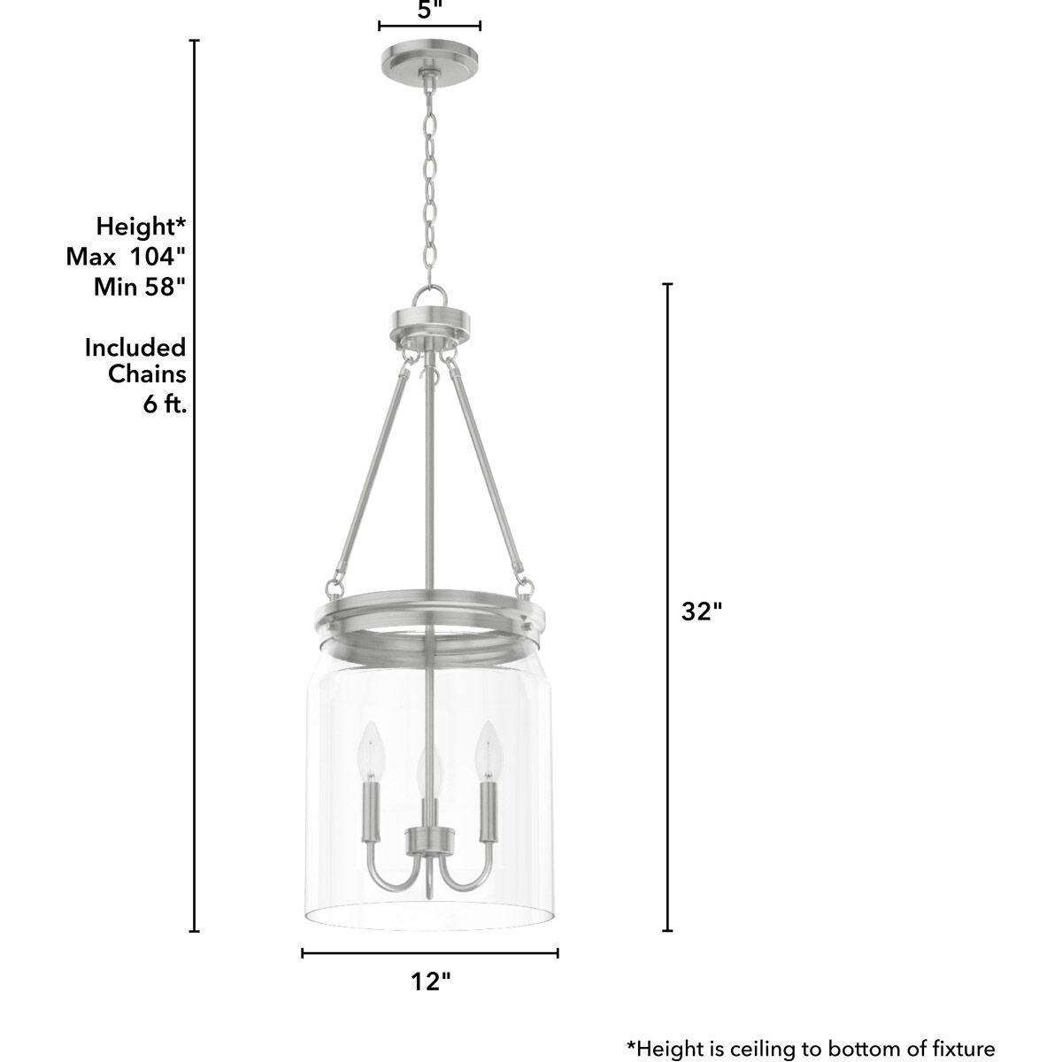 Devon Park 3 Light 12 inch Brushed Nickel Pendant Ceiling Light