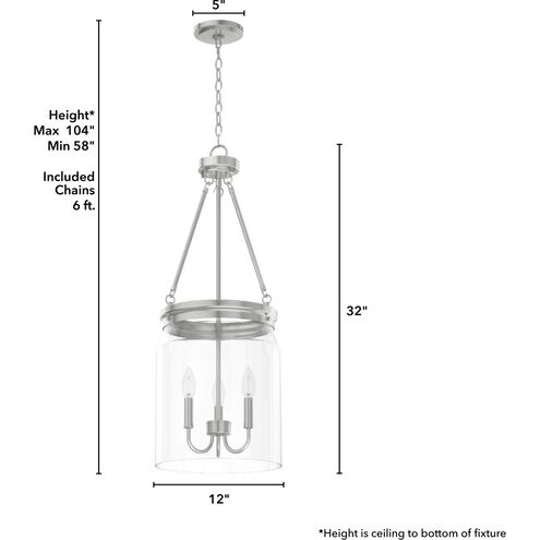 Devon Park 3 Light 12 inch Brushed Nickel Pendant Ceiling Light