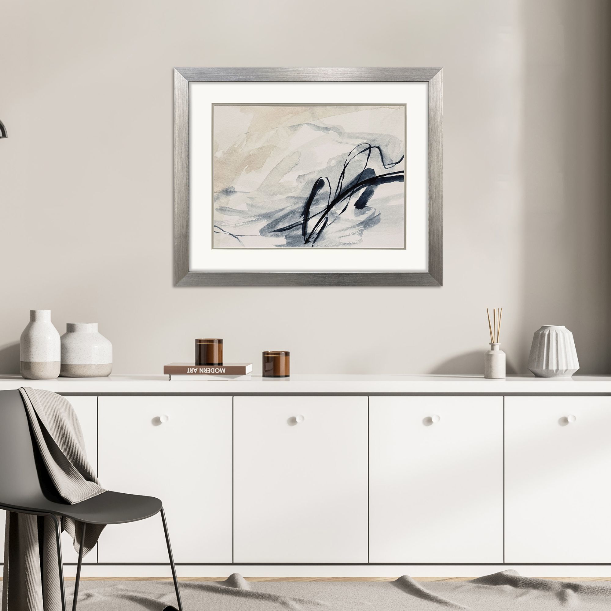 Indigo Markings Blue and Beige and Gray Framed Art, Propac