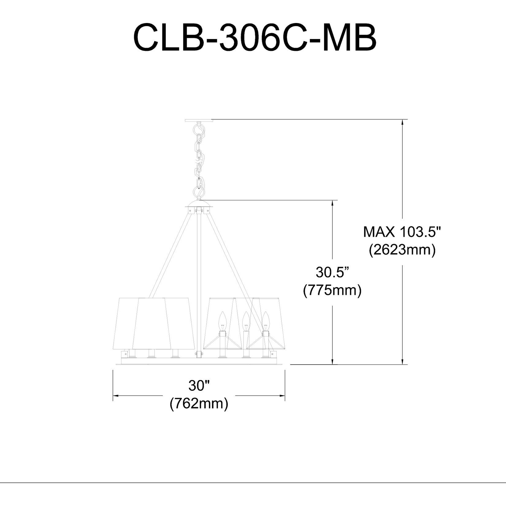 Colby 6 Light 30 inch Matte Black Chandelier Ceiling Light