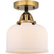 Nouveau 2 Large Bell 1 Light 8 inch Black Antique Brass and Matte Black Semi-Flush Mount Ceiling Light in Matte White Glass