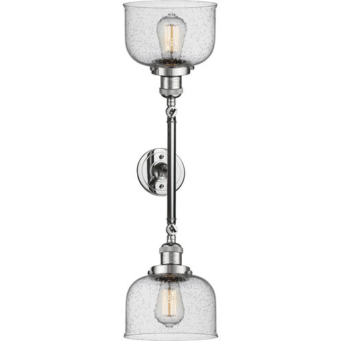 Franklin Restoration Large Bell 2 Light 19 inch Polished Chrome Bath Vanity Light Wall Light in Seedy Glass, Franklin Restoration