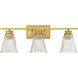Transitional 3 Light 24 inch Natural Brass Vanity Light Wall Light