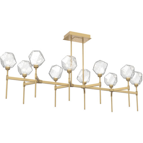 Gem LED Gilded Brass Linear Pendant Ceiling Light in 3000K LED, Clear, Belvedere