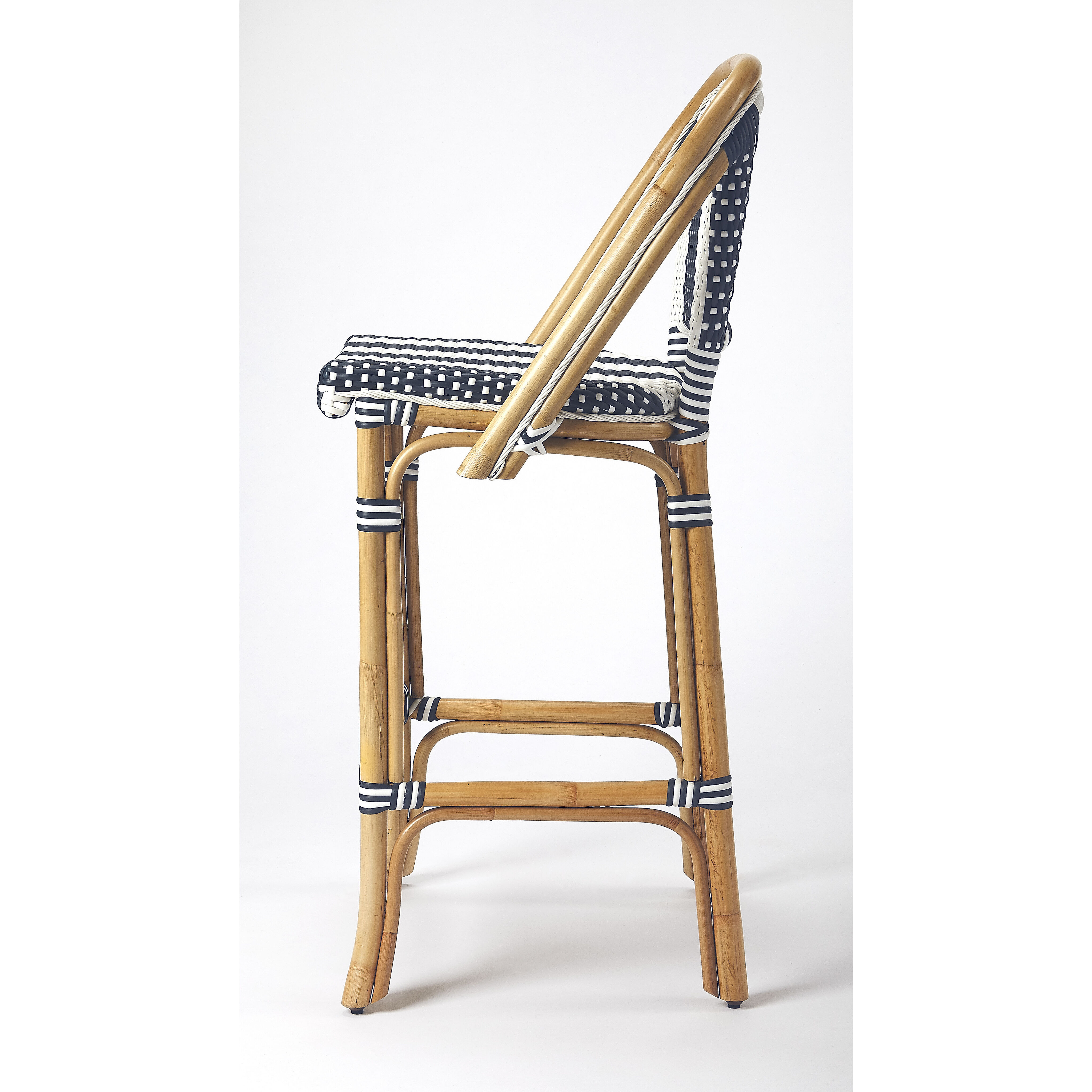 Designer'S Edge Lila Blue & White Stripe Rattan 41 inch Blue Barstool