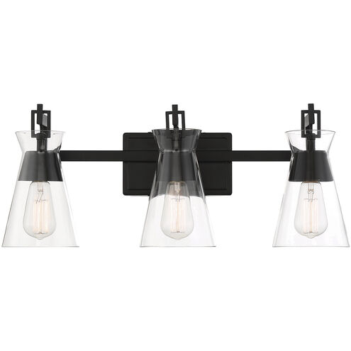 Lakewood 3 Light 24 inch Black Bathroom Vanity Light Wall Light, Essentials