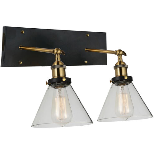 Eustis 2 Light 15 inch Black and Gold Brass Wall Light