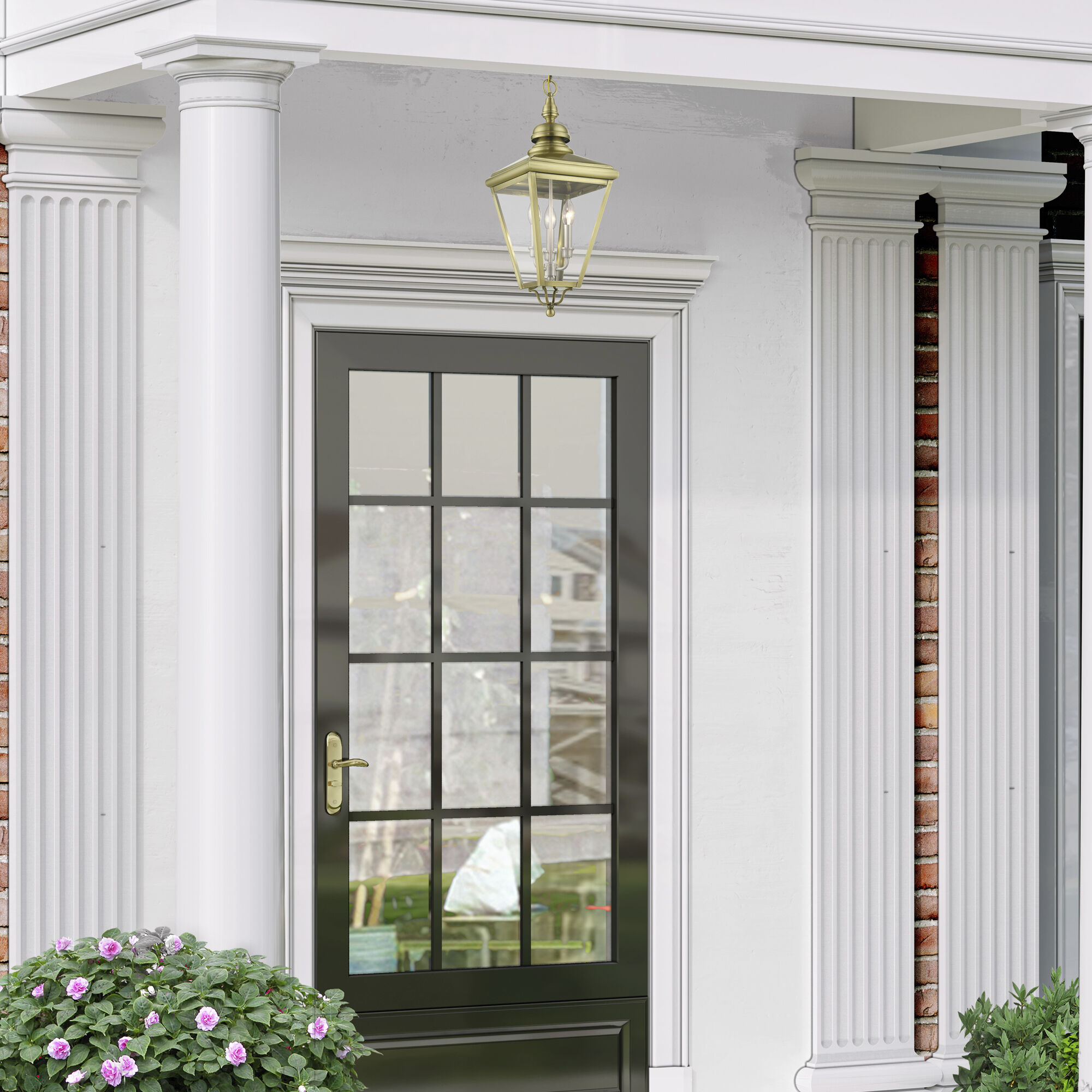 Adams 3 Light 10.63 inch Antique Brass with Brushed Nickel Finish Cluster Outdoor Large Pendant Lantern Ceiling Light