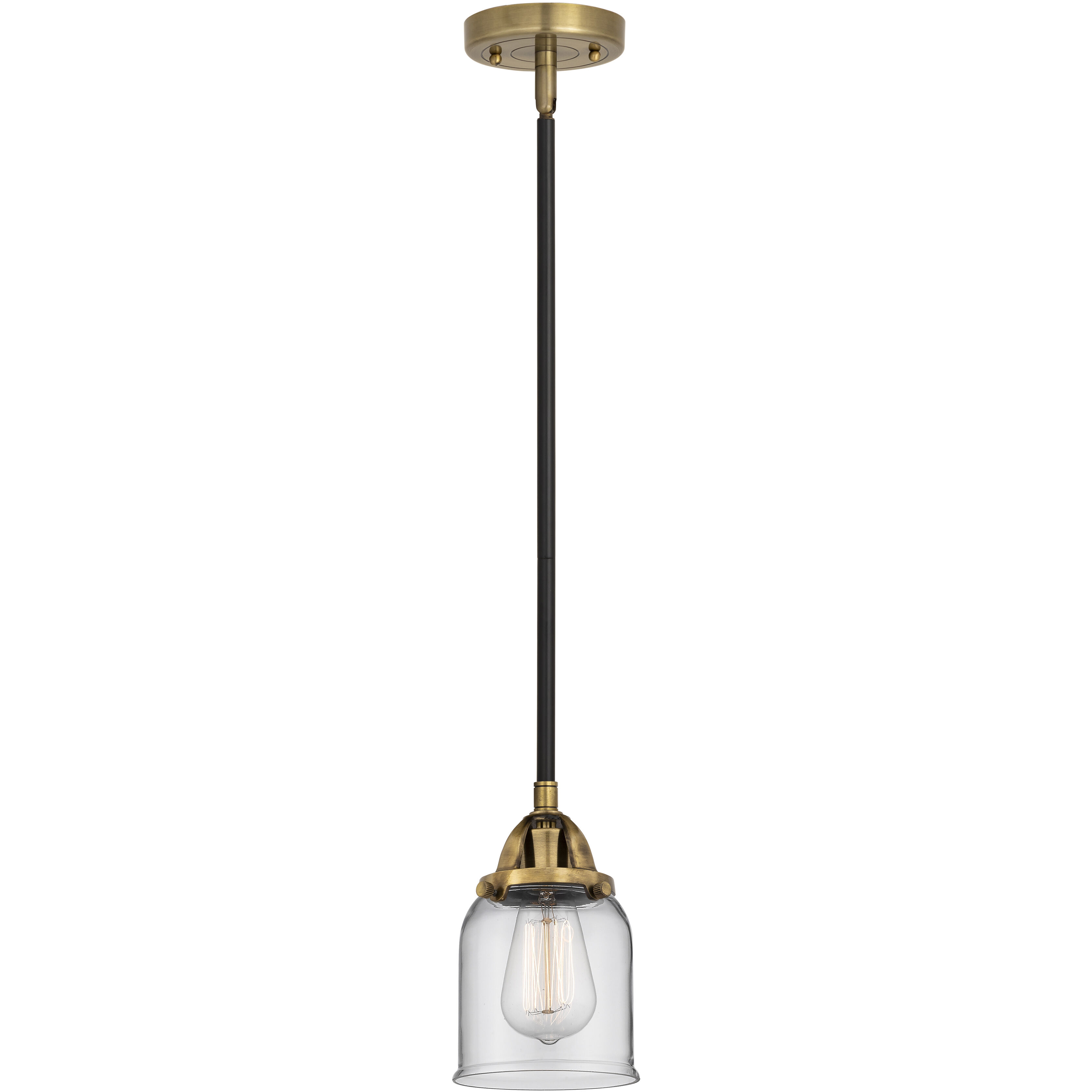 Nouveau 2 Bell 1 Light 5 inch Black Antique Brass Mini Pendant Ceiling Light in Incandescent, Clear