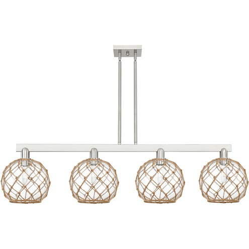 Arcadia Farmhouse Rope Island Light Ceiling Light in Brushed Satin Nickel, Clear Glass with Brown Rope