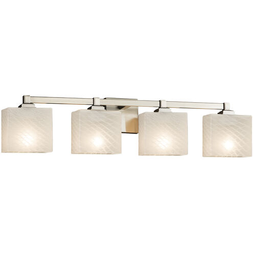 Fusion 4 Light 32.5 inch Brushed Nickel Vanity Light Wall Light in Rectangle, Incandescent, Weave Fusion