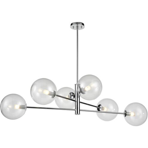 Courcelette 6 Light 47 inch Chrome Linear Pendant Ceiling Light in Clear Glass