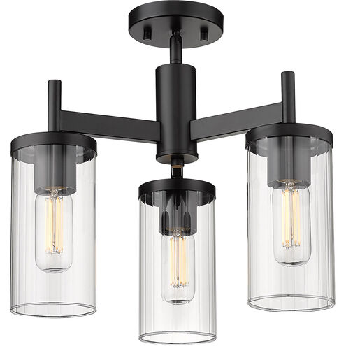 Winslett 3 Light 17 inch Matte Black Semi-flush Ceiling Light, Damp