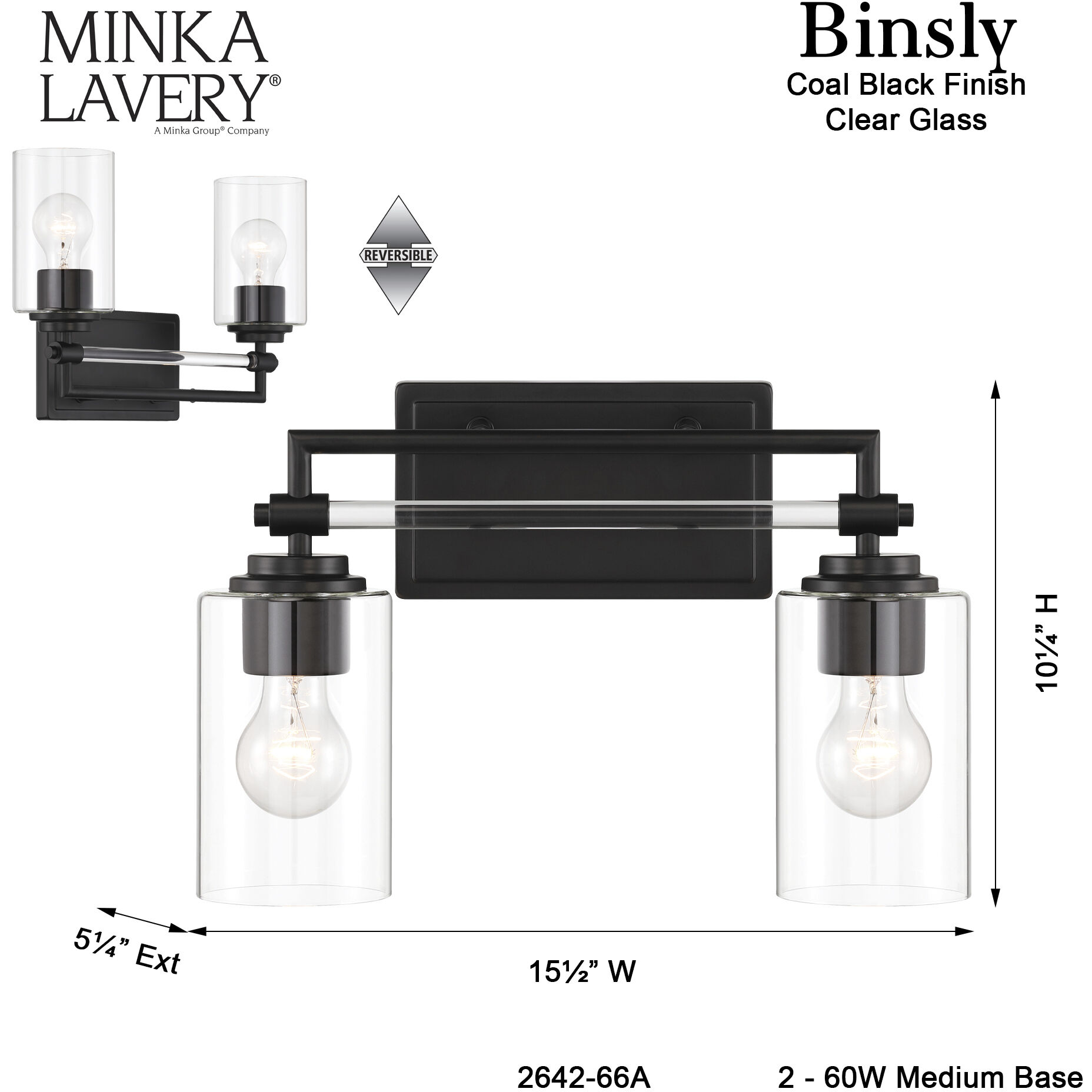 Binsly 2 Light 15.63 inch Coal Bath Vanity Light Wall Light