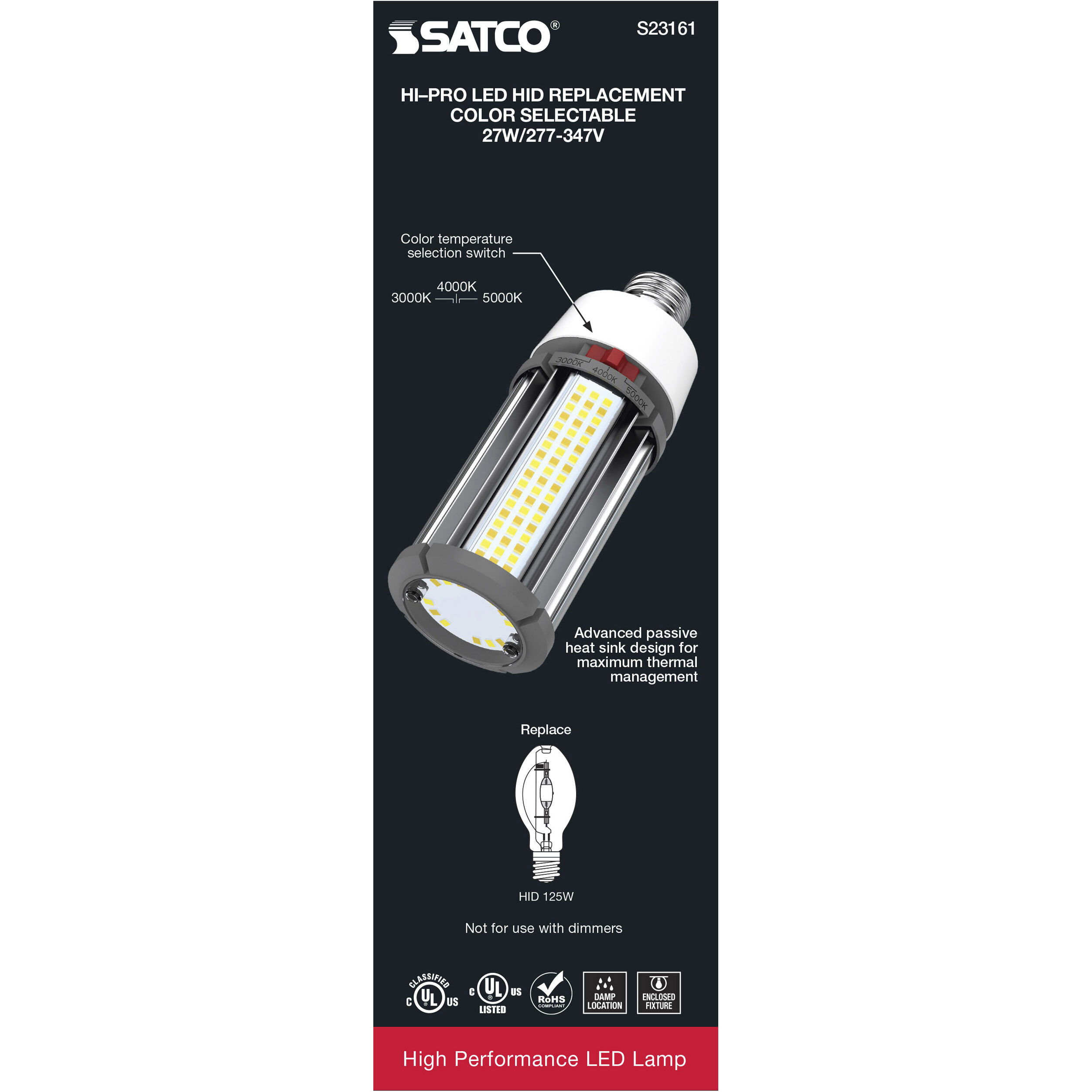 Lumos LED Medium 27 watt 277-347 3000K/4000K/5000K HID Replacements, HID Replacements