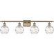 Ballston Small Deco Swirl 4 Light 36 inch Antique Brass Bath Vanity Light Wall Light in Incandescent, Small Athens, Deco Swirl Glass, Ballston