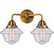 Nouveau 2 Small Oxford 2 Light 16 inch Brushed Brass Bath Vanity Light Wall Light in Seedy Glass