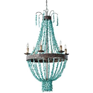 Beaded 6 Light 27 inch Distressed Painted Chandelier Ceiling Light