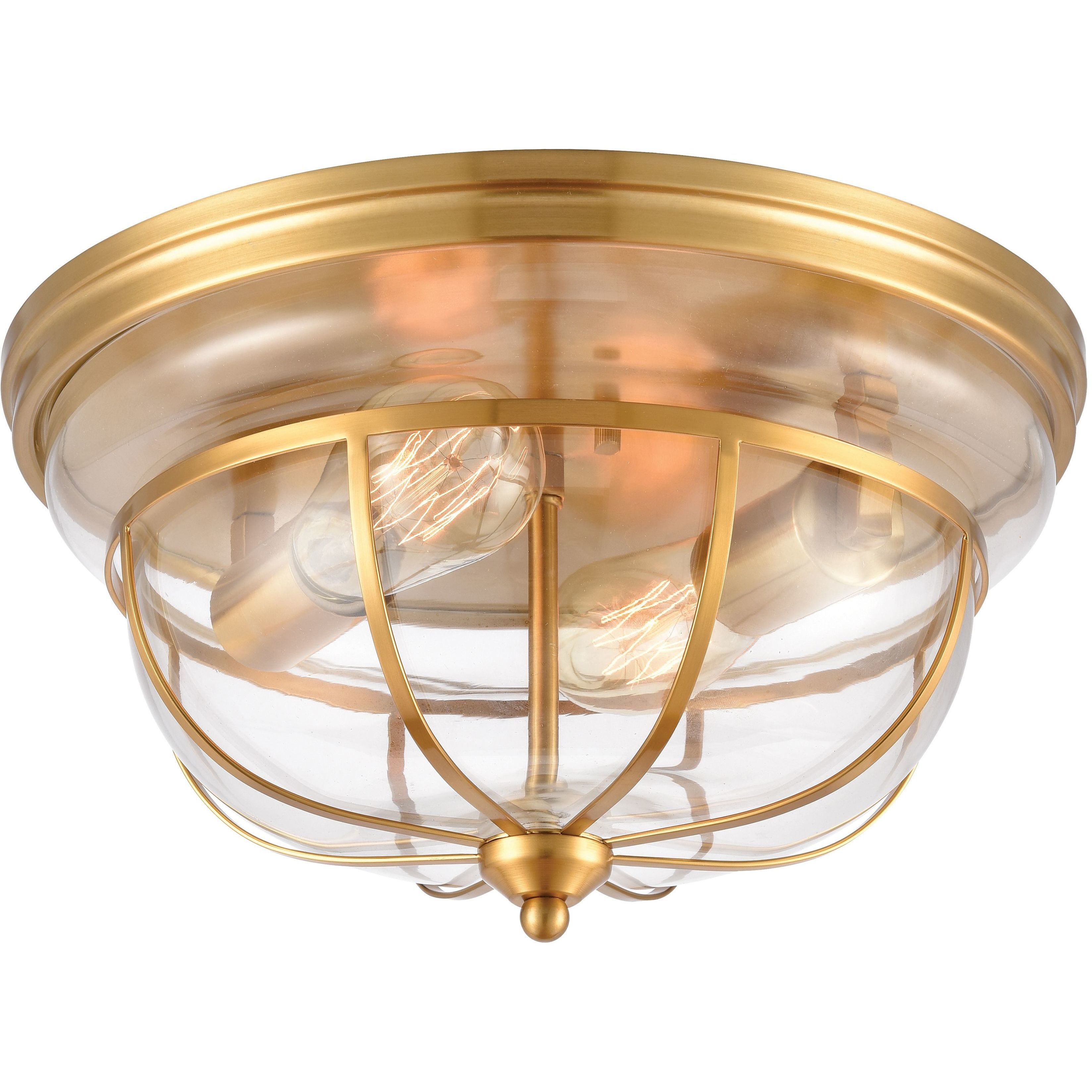 Manhattan Boutique 2 Light 13 inch Brushed Brass Flush Mount Ceiling Light