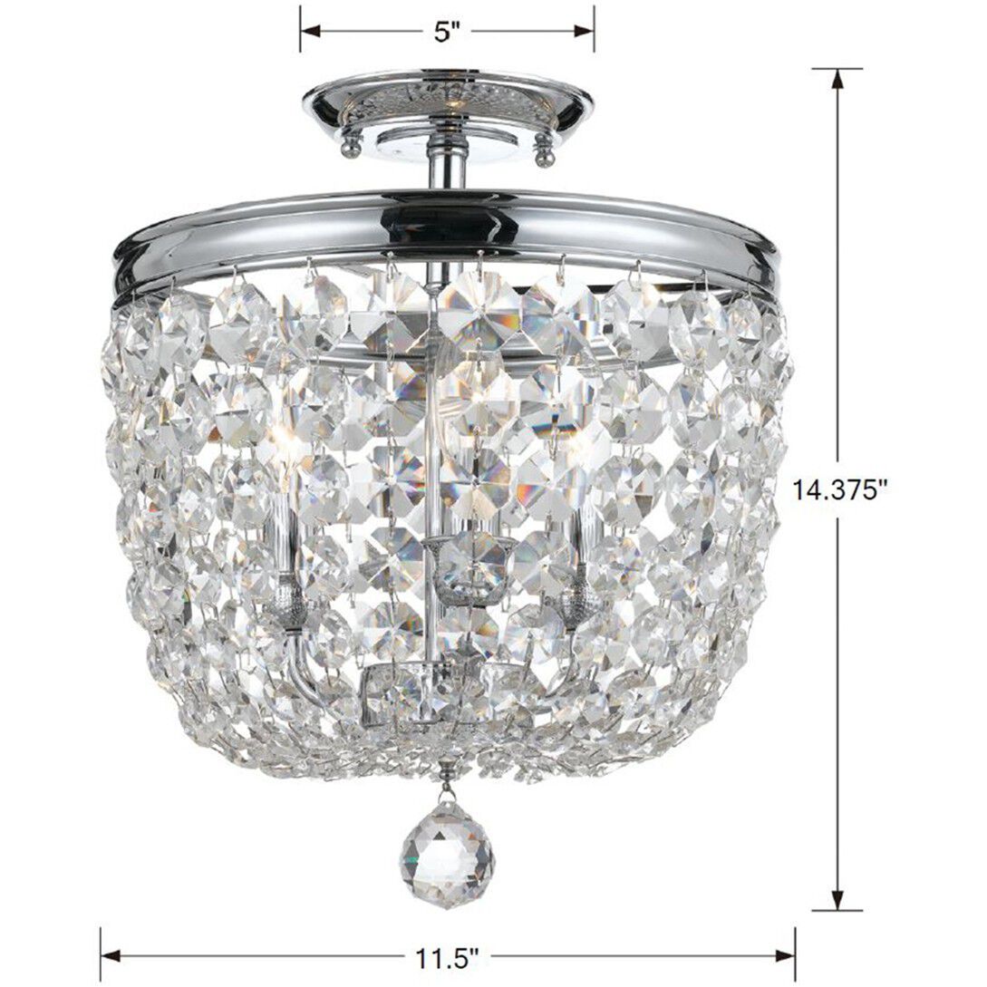 Archer 3 Light 11.5 inch Polished Chrome Semi Flush Ceiling Light in Clear Hand Cut