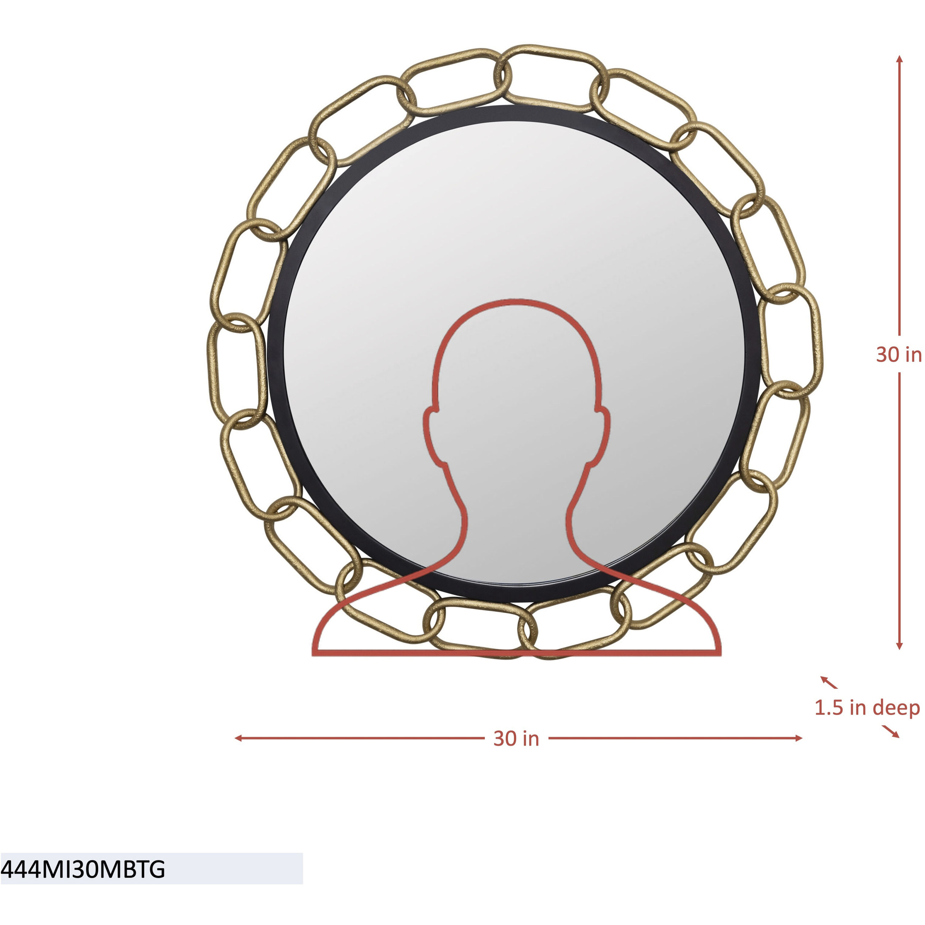 Chains of Love 30 X 30 inch Matte Black and Textured Gold Wall Mirror in Matte Black/Textured Gold