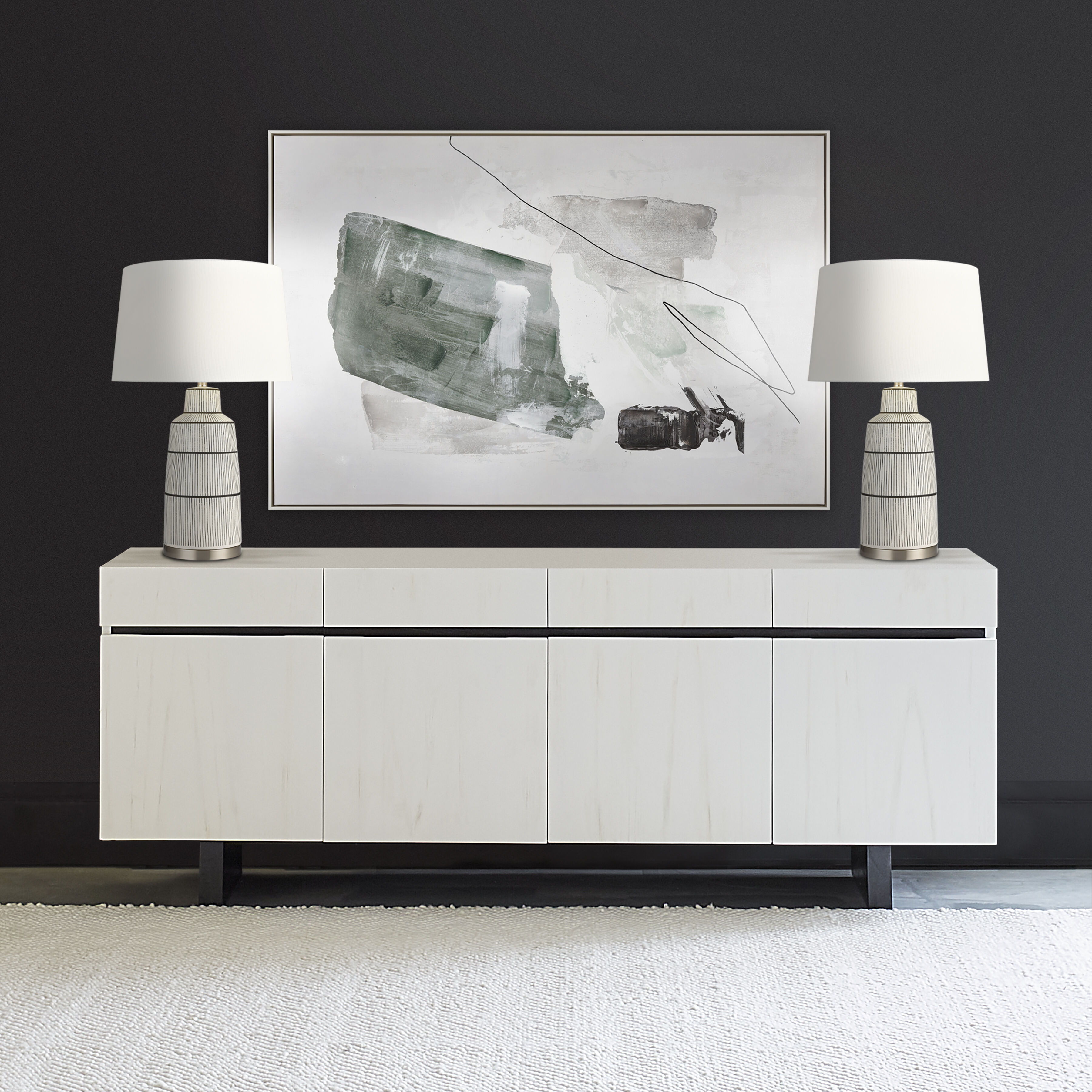 Ansley 30 inch 150 watt White with Black and Satin Nickel Table Lamp Portable Light