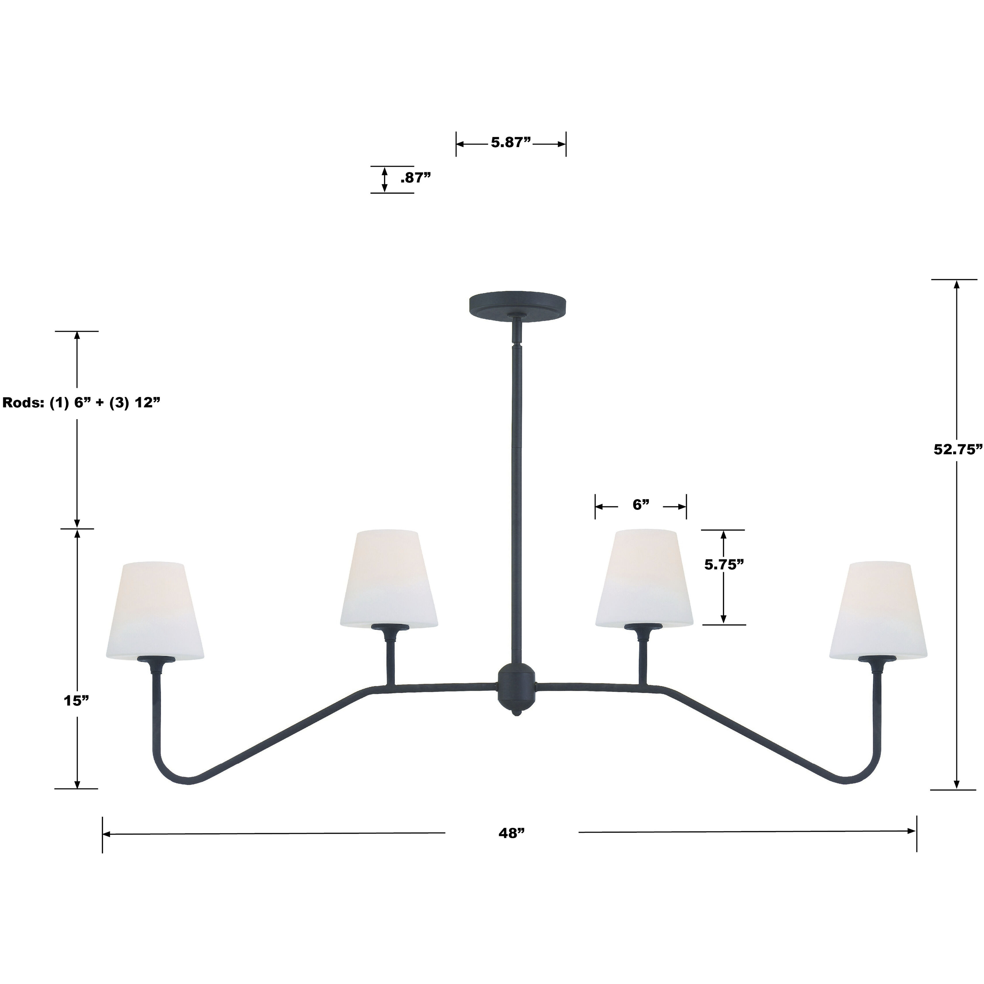 Keenan 4 Light 48 inch Black Forged Linear Chandelier Ceiling Light