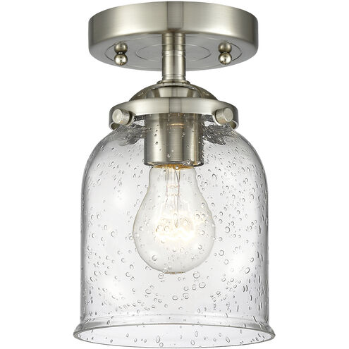 Nouveau Small Bell 1 Light 5 inch Brushed Satin Nickel Semi-Flush Mount Ceiling Light in Seedy Glass, Nouveau