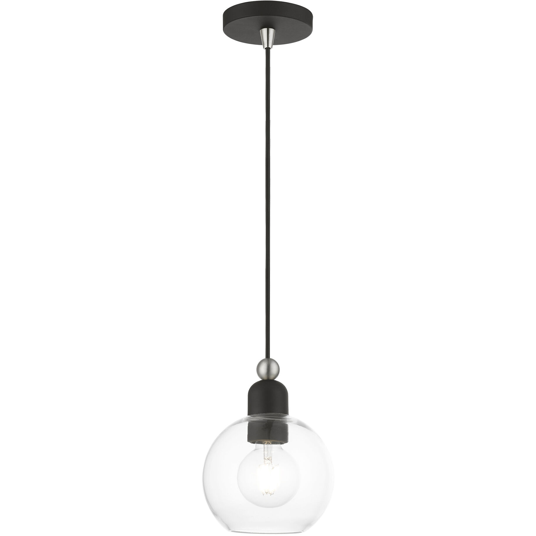 Downtown 1 Light 6.5 inch Black with Brushed Nickel Accents Mini Pendant Ceiling Light, Sphere