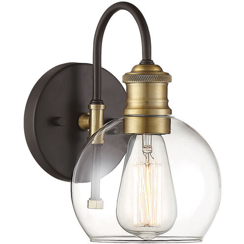 Farmhouse 1 Light 10 inch Oil Rubbed Bronze with Natural Brass Outdoor Wall Lantern