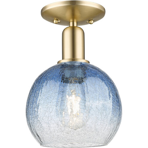 Downtown Urban Brookhaven Globe 1 Light 7.88 inch Champagne Bronze Semi-Flush Mount Ceiling Light in Sapphire Blue Glass
