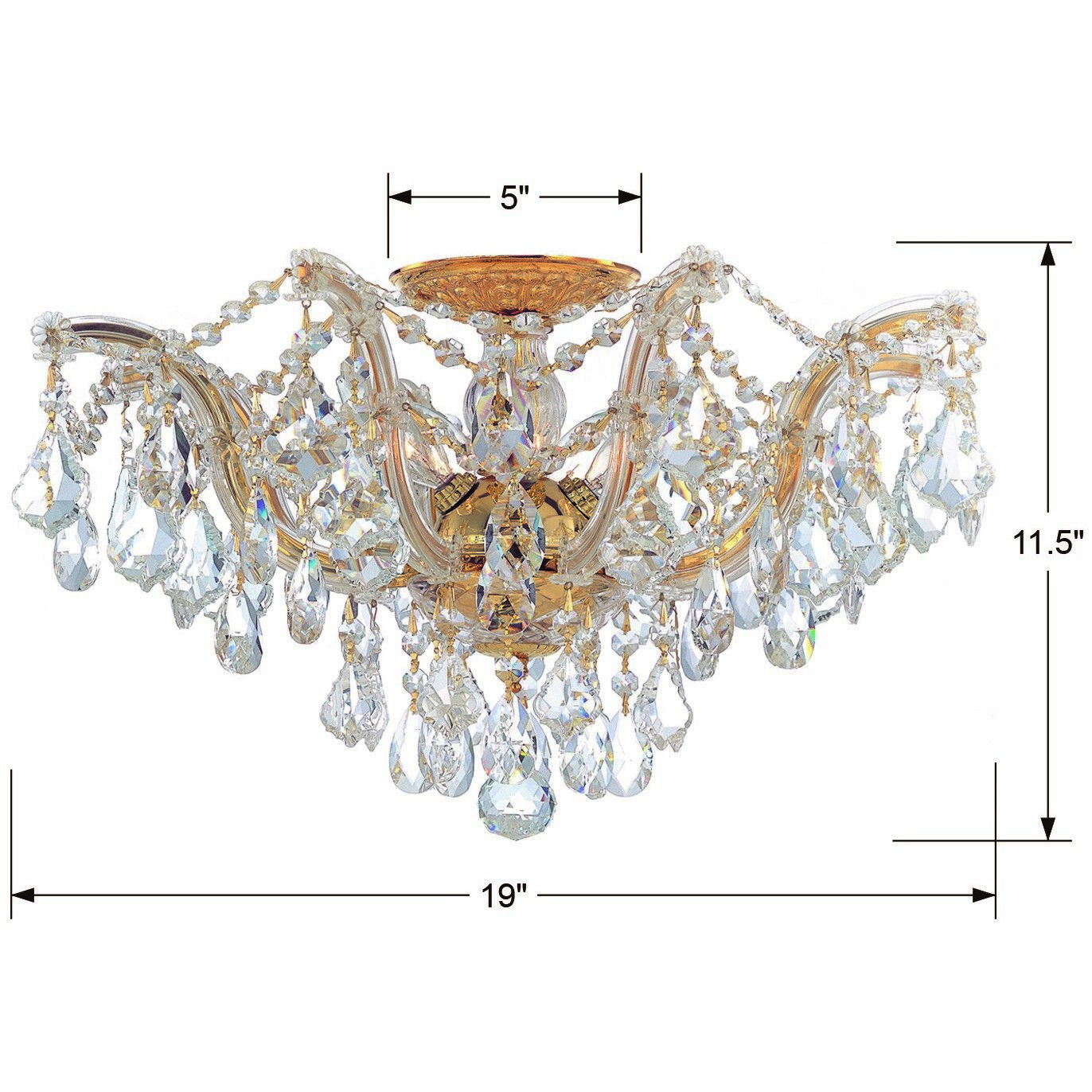 Maria Theresa 5 Light 19 inch Gold Semi Flush Ceiling Light in Clear Spectra