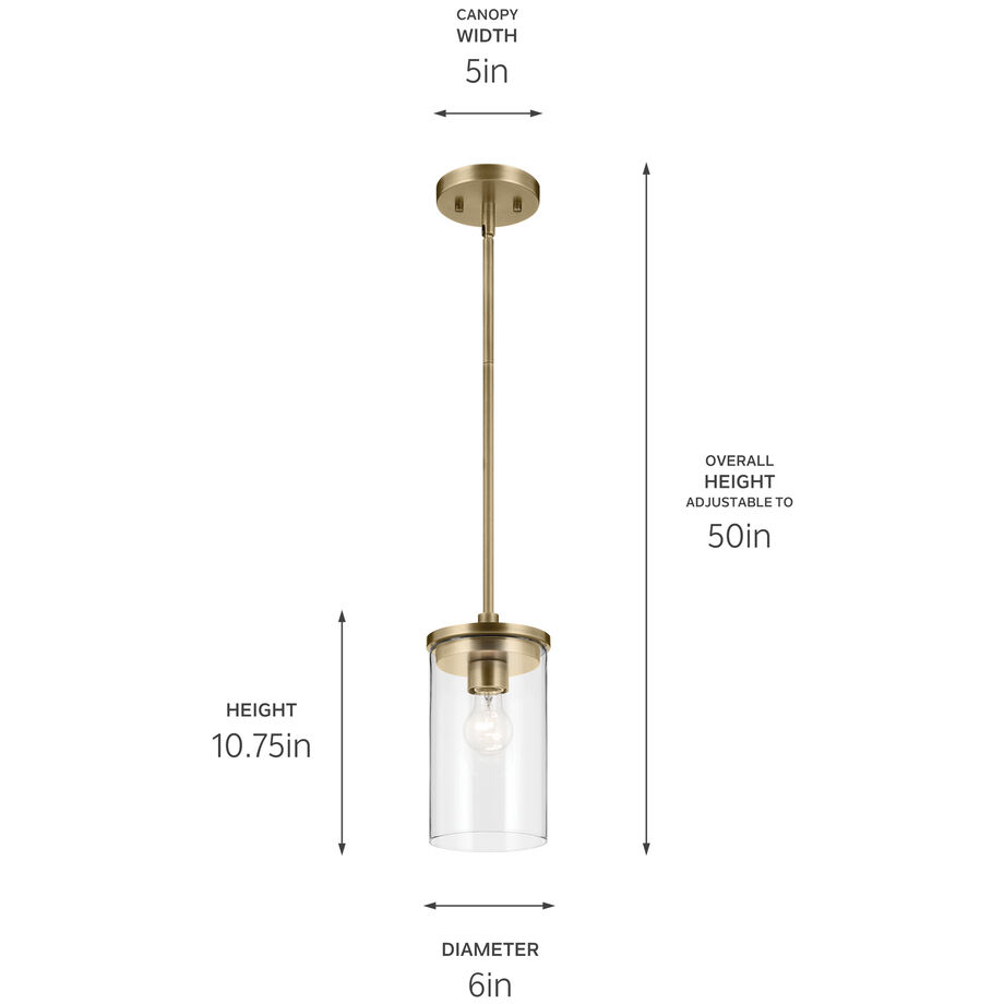 Crosby 1 Light Natural Brass Mini Pendant Ceiling Light