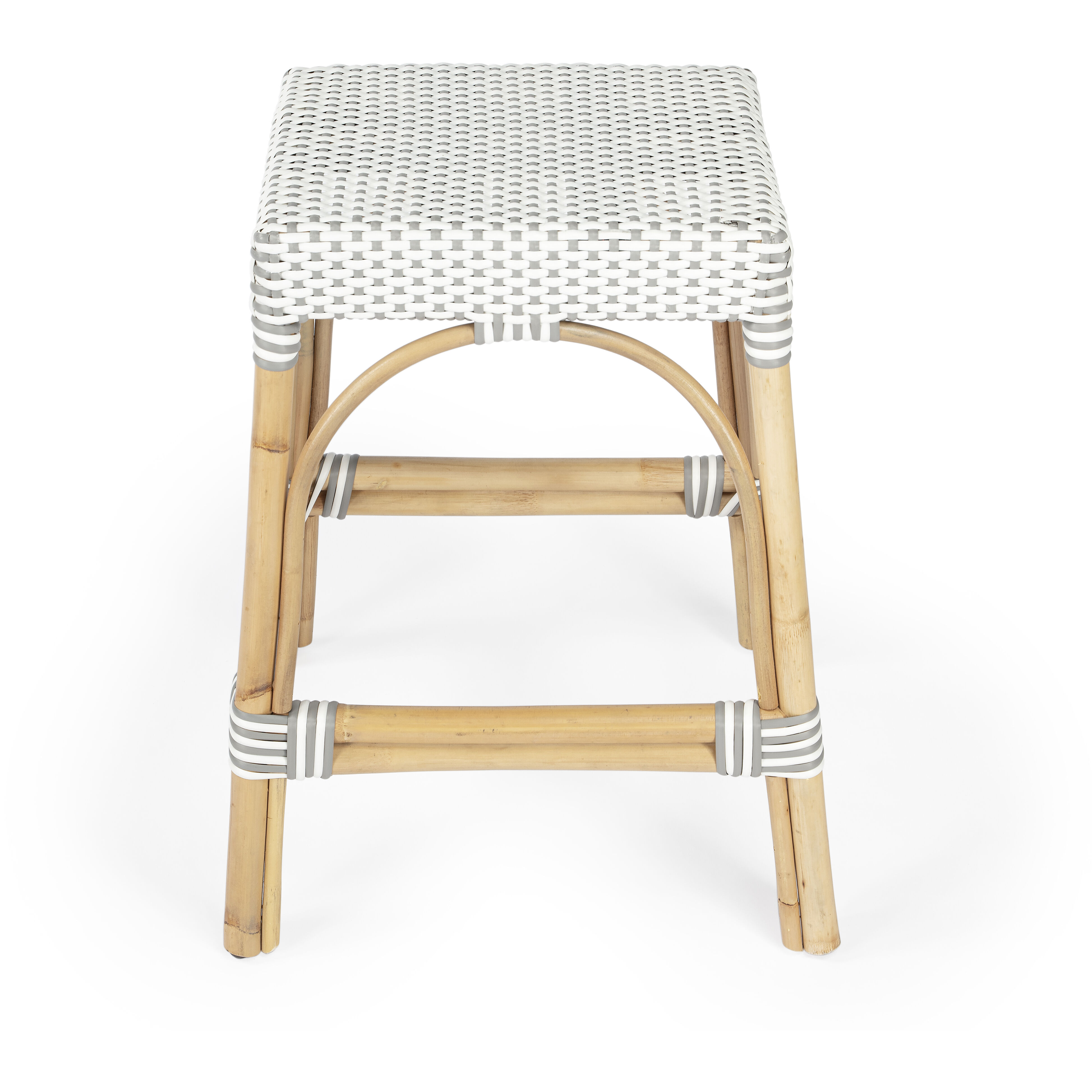 Robias Rectangular Rattan 24.5" Counter Stool in Gray and White Dot