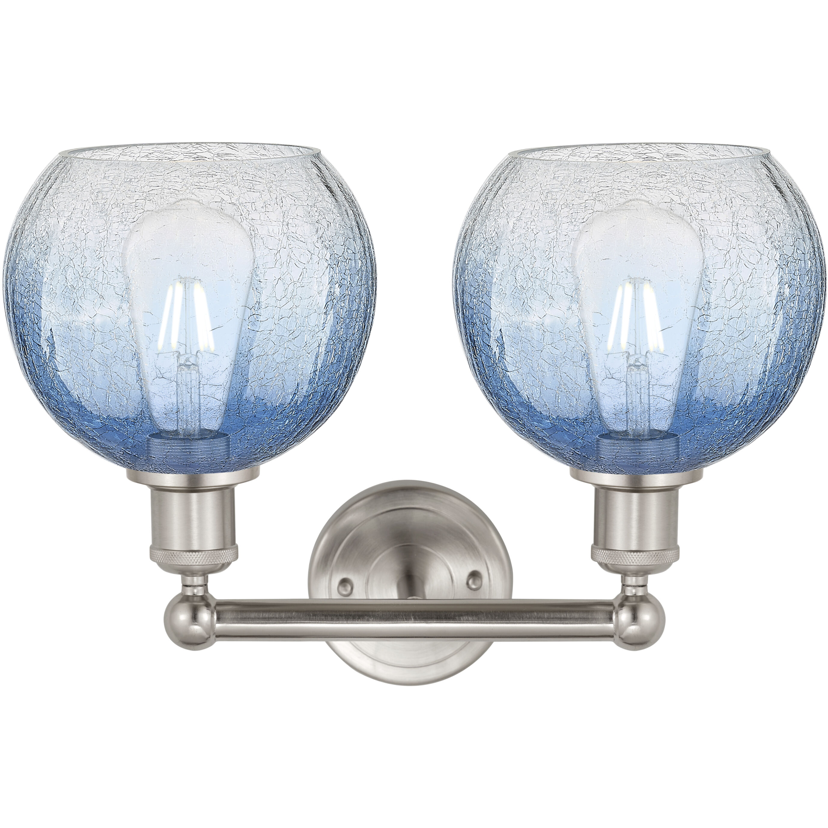 Edison Brookhaven Globe 2 Light 17 inch Brushed Satin Nickel Bath Vanity Light Wall Light in Sapphire Blue Glass