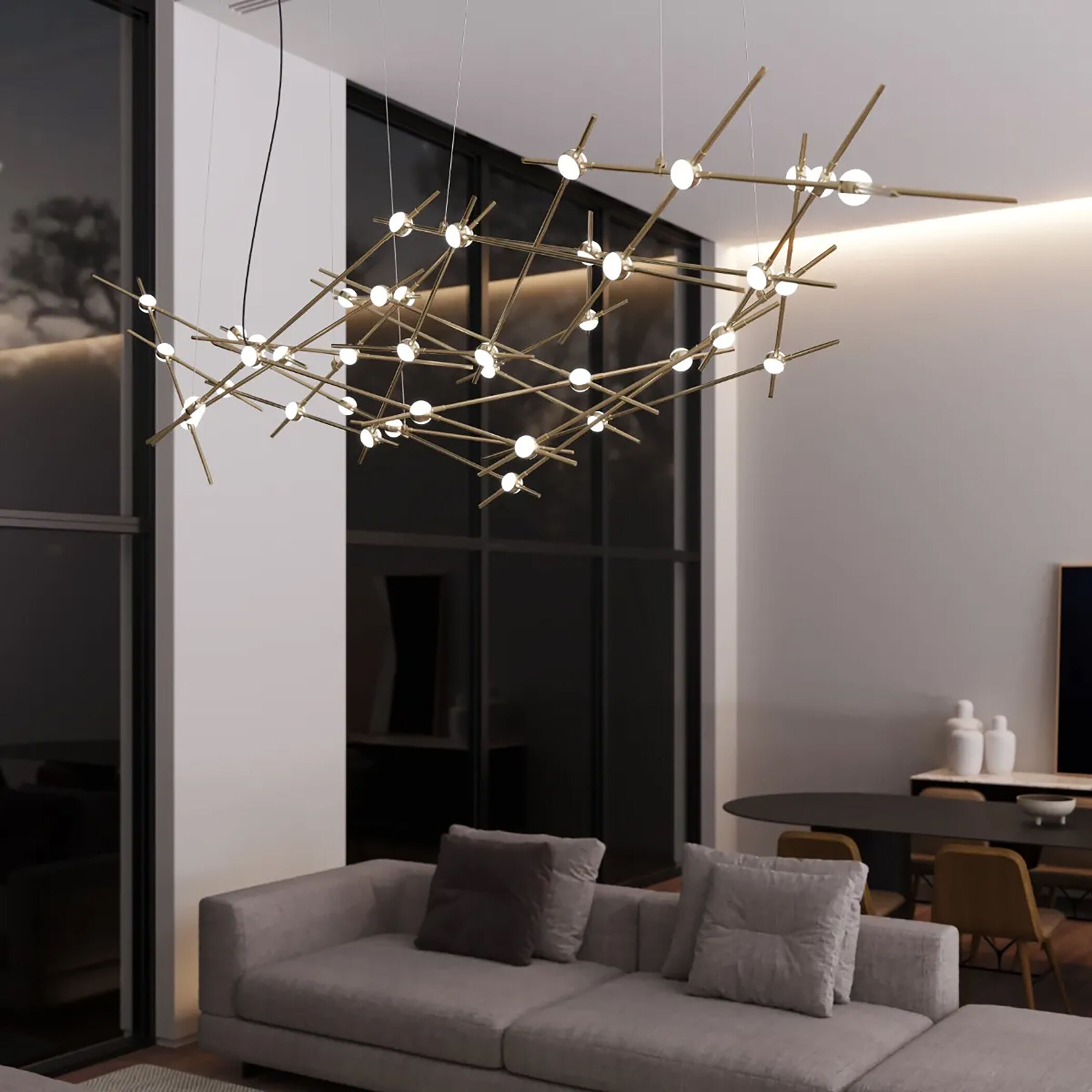 Constellation Ursa Major LED 92.75 inch Satin Brass Chandelier Ceiling Light in 3000K, Clear Faceted Acrylic, 10 FT. Cord