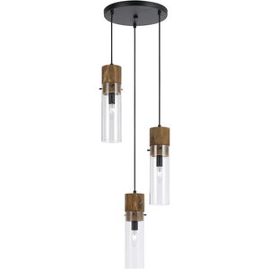 Spheroid 3 Light 13 inch Black and Wood Pendant Ceiling Light
