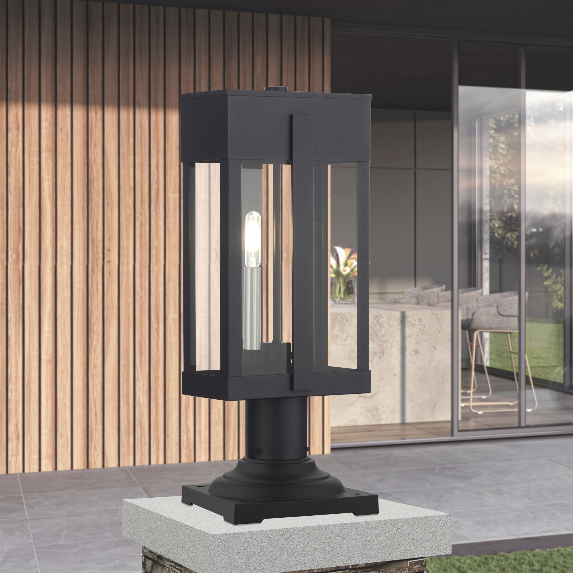Berksford 2 Light 18.5 inch Black with Brushed Nickel Candles Outdoor Post Top Lantern