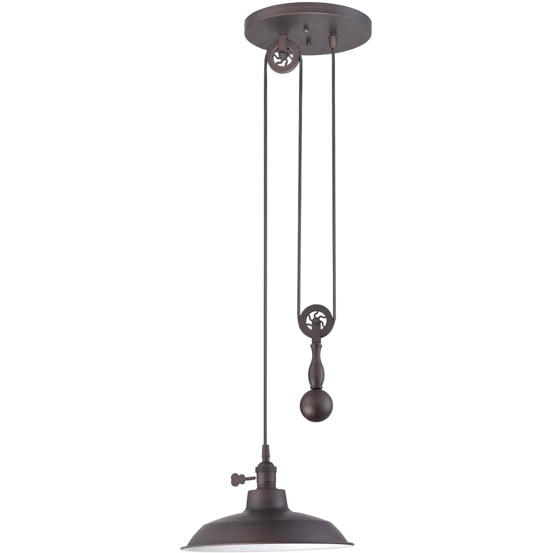 Jeremiah 1 Light 11.75 inch Aged Bronze Brushed Pulley Pendant Ceiling Light