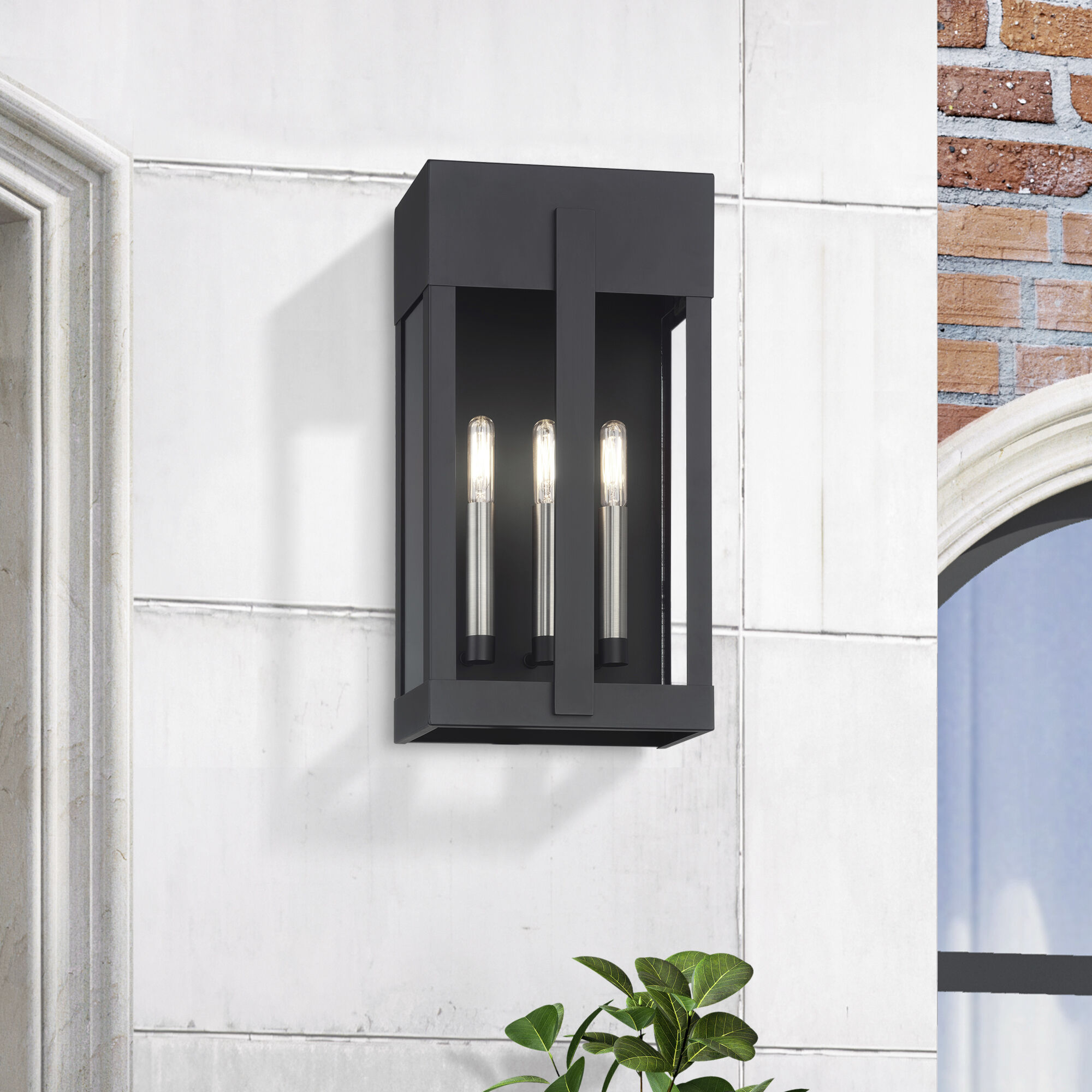 Berksford 3 Light 17 inch Black with Brushed Nickel Candles Outdoor Wall Lantern